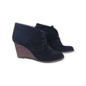 Lucky Brand Yamene Black Suede Wedge Ankle Boots Booties Size 8M